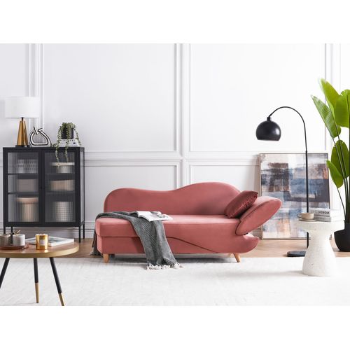 Chaise Longue Côté Droit Meri Velours Rose Avec Rangement