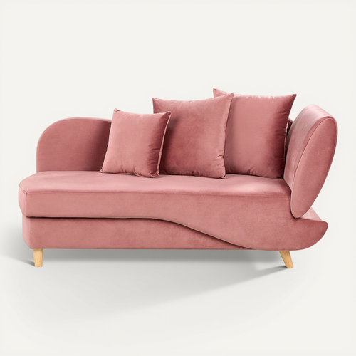 Chaise Longue Côté Droit Meri Velours Rose Avec Rangement