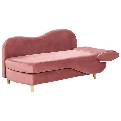 Chaise Longue Côté Droit Meri Velours Rose Avec Rangement
