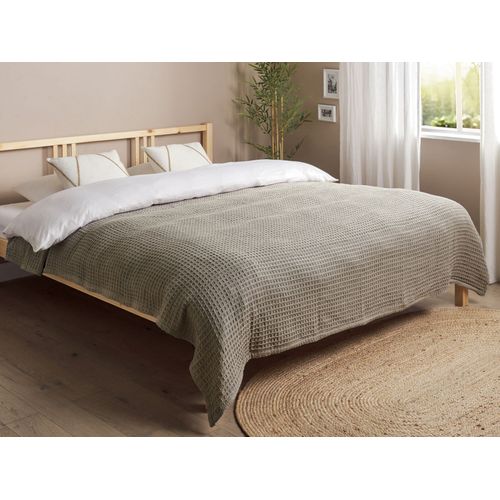 Superior Couvre-lit En Coton Jacquard Matelassé Taupe - Grand Lit Avec Taies D'Oreiller