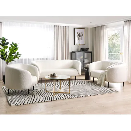 Ensemble De Canapés 6 Places En Tissu Bouclé Blanc Et Noir Loen
