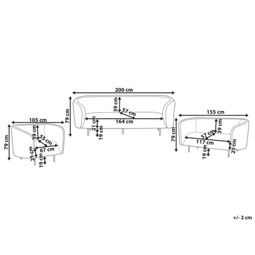 Ensemble De Canapés 6 Places En Tissu Bouclé Blanc Et Noir Loen
