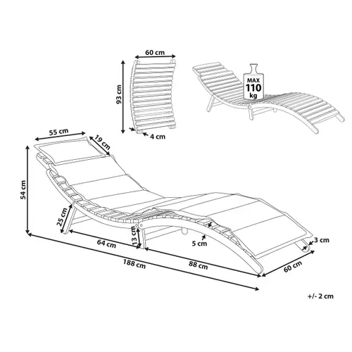 Chaise Longue Avec Coussin Bois Blanc Cassé Luino