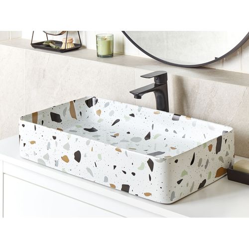 Lavabo En Céramique 51 X 34 Cm Effet Terrazzo Blanc Nules