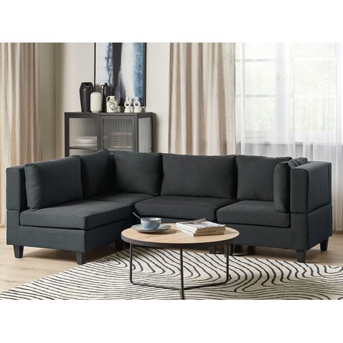 Canapé D'angle Modulable 4 Places Unstad Tissu Noir Côté Droit
