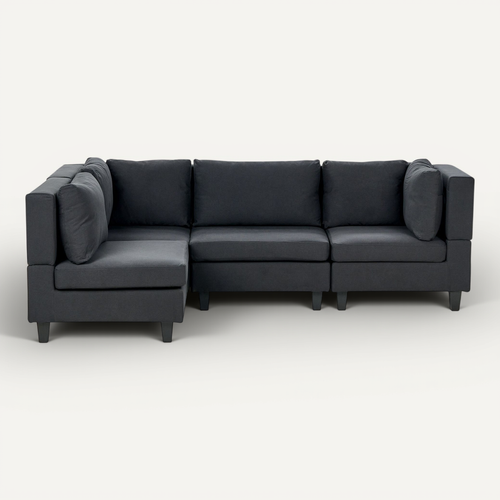 Canapé D'angle Modulable 4 Places Unstad Tissu Noir Côté Droit