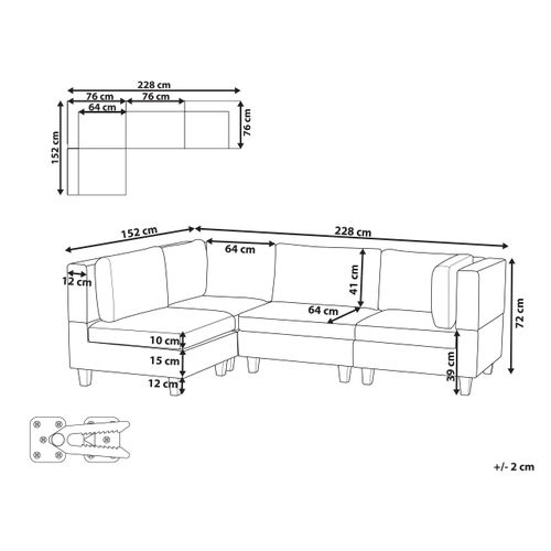 Canapé D'angle Modulable 4 Places Unstad Tissu Noir Côté Droit