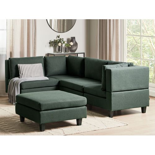 Canapé D'angle Modulable 4 Places Unstad Tissu Vert Foncé Avec Pouf Côté Droit