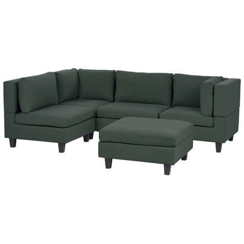 Canapé D'angle Modulable 4 Places Unstad Tissu Vert Foncé Avec Pouf Côté Droit