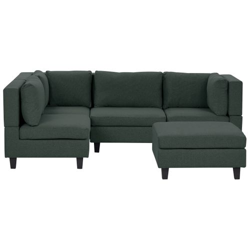 Canapé D'angle Modulable 4 Places Unstad Tissu Vert Foncé Avec Pouf Côté Droit