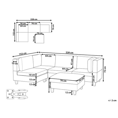 Canapé D'angle Modulable 4 Places Unstad Tissu Vert Foncé Avec Pouf Côté Droit