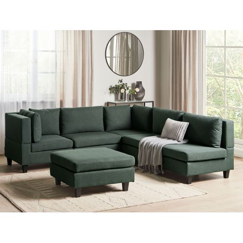 Canapé D'angle Modulable 5 Places Unstad Tissu Vert Foncé Avec Pouf Côté Droit