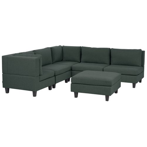 Canapé D'angle Modulable 5 Places Unstad Tissu Vert Foncé Avec Pouf Côté Droit