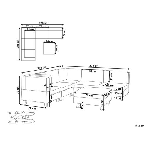 Canapé D'angle Modulable 5 Places Unstad Tissu Vert Foncé Avec Pouf Côté Droit