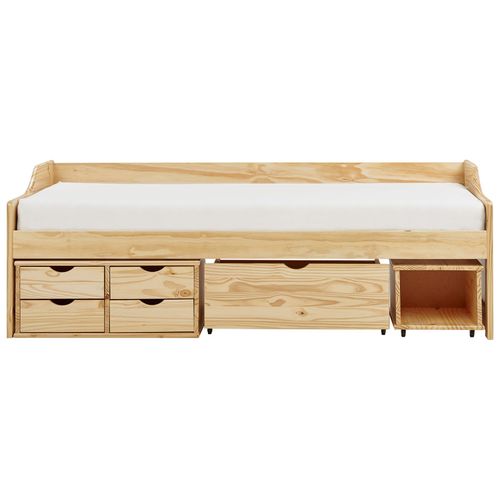 Lit De Jour Avec Rangement Bois De Pin Royville 90 X 200 Cm Marron Clair