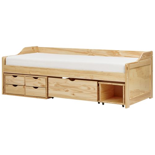 Lit De Jour Avec Rangement Bois De Pin Royville 90 X 200 Cm Marron Clair