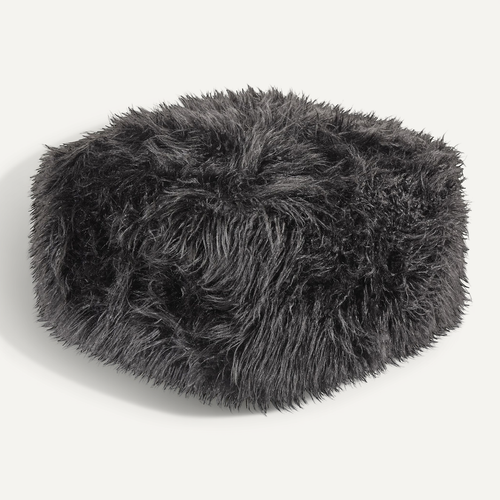 Pouf Mukki Fourrure Synthétique Noir