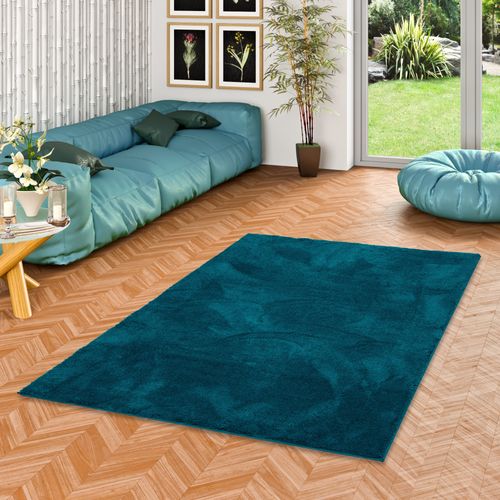 Tapis à Poils Longs Silky 200x290cm Bleu Foncé