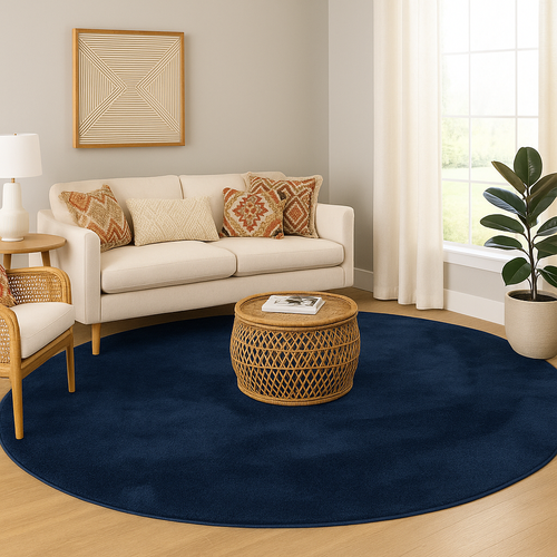 Tapis En Fausse Fourrure 120cm Bleu Foncé Rond