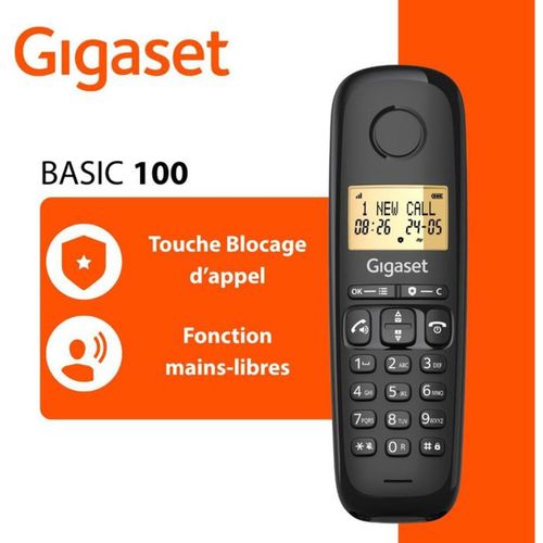Téléphone Sans Fil Dect Basic 100 - Écran 1,5" Rétroéclairé, Mains-libres, Blocage D'appels