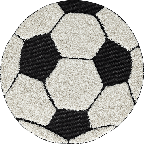 Tapis Lou Enfant Football, Noir Blanc, 160 Cm Ronde