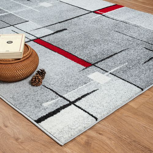Tapis Pearl Moderne Salon Découpe Contour, Gris Rouge, 200x280 Cm