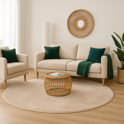 Tapis En Fausse Fourrure 160cm Beige  Rond