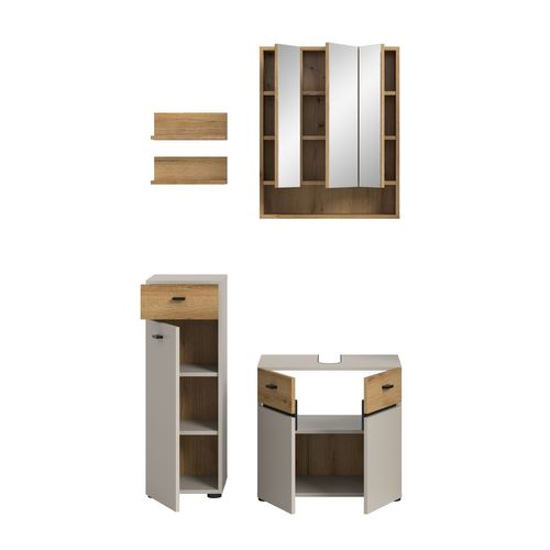 Ensemble De Salle De Bain 4 Pièces Aqua (lxhxp : Env. 107x191x35 Cm) , Coloris Cachemire