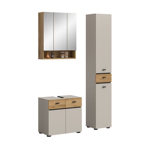 Ensemble De Salle De Bain 3 Pièces Aqua (lxhxp : Env. 107x191x35 Cm) , Coloris Cachemire