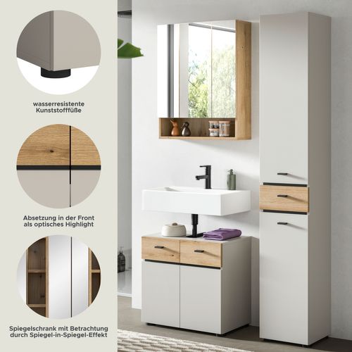 Ensemble De Salle De Bain 3 Pièces Aqua (lxhxp : Env. 107x191x35 Cm) , Coloris Cachemire