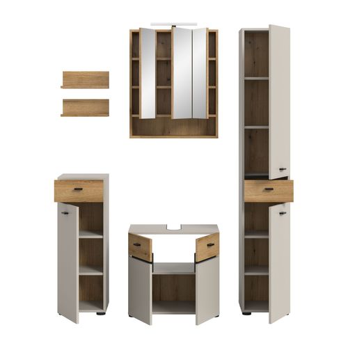 Ensemble De Salle De Bain 6pcs Avec éclairage Aqua (lxhxp : 154x191x35 Cm), Coloris Cachemire