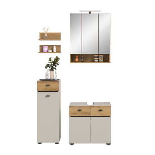 Ensemble De Salle De Bain 5pcs Avec éclairage Aqua (lxhxp : 107x191x35 Cm) , Coloris Cachemire