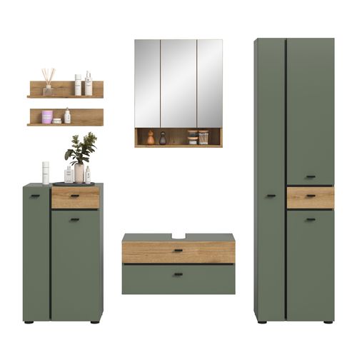 Ensemble De Salle De Bain 5 Pièces Aqua (lxhxp : Env. 207x191x35 Cm) , Coloris Vert Sauge