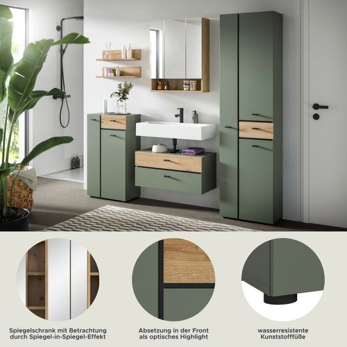 Ensemble De Salle De Bain 5 Pièces Aqua (lxhxp : Env. 207x191x35 Cm) , Coloris Vert Sauge