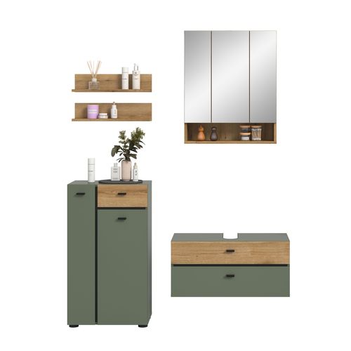 Ensemble De Salle De Bain 4 Pièces Aqua (lxhxp : Env. 141x191x35 Cm), Coloris Vert Sauge