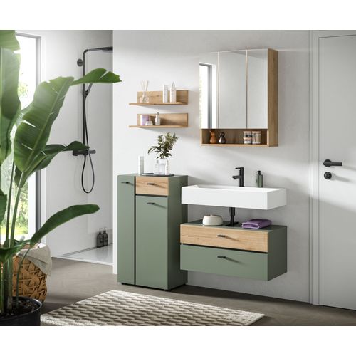 Ensemble De Salle De Bain 4 Pièces Aqua (lxhxp : Env. 141x191x35 Cm), Coloris Vert Sauge