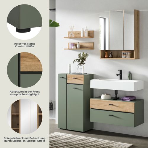 Ensemble De Salle De Bain 4 Pièces Aqua (lxhxp : Env. 141x191x35 Cm), Coloris Vert Sauge