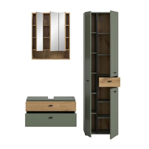 Ensemble De Salle De Bain 3 Pièces Aqua (lxhxp : Env. 141x191x35 Cm), Coloris Vert Sauge