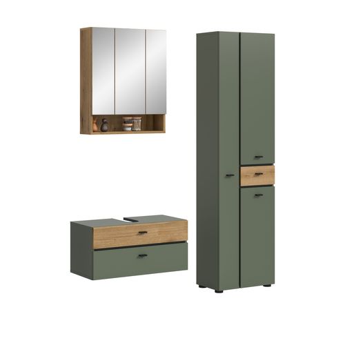Ensemble De Salle De Bain 3 Pièces Aqua (lxhxp : Env. 141x191x35 Cm), Coloris Vert Sauge