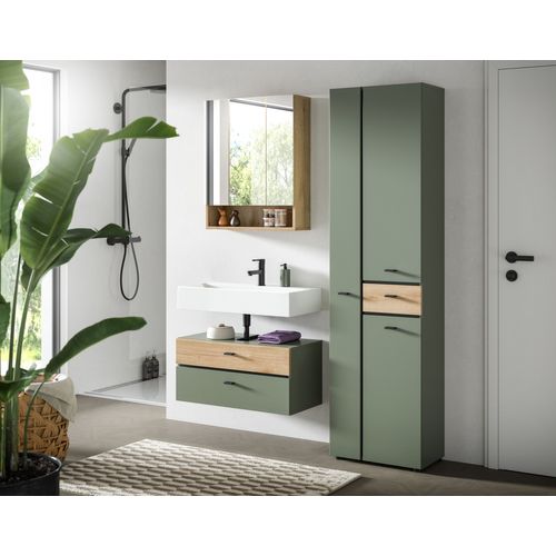 Ensemble De Salle De Bain 3 Pièces Aqua (lxhxp : Env. 141x191x35 Cm), Coloris Vert Sauge