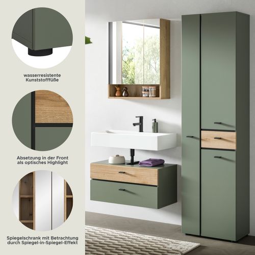 Ensemble De Salle De Bain 3 Pièces Aqua (lxhxp : Env. 141x191x35 Cm), Coloris Vert Sauge
