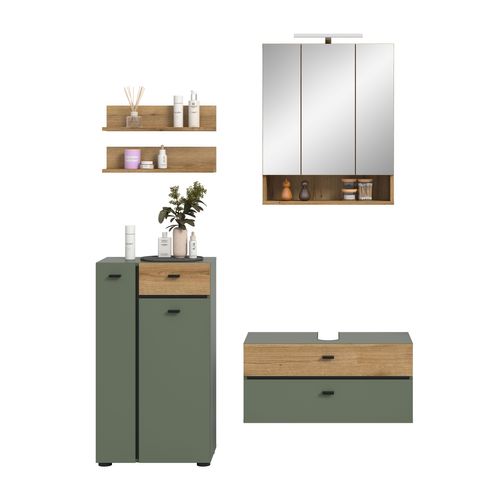 Ensemble De Salle De Bain 5pcs Avec éclairage Aqua (lxhxp : 141x191x35 cm), Coloris Vert Sauge