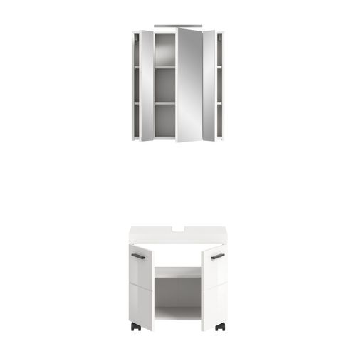 Ensemble De Salle De Bain 3pcs Avec éclairage Nova (lxhxp : 60x191x30 cm), Coloris Blanc Brillant