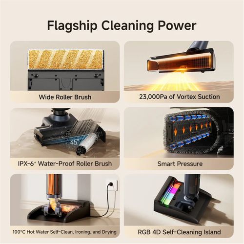 D700 pro Aspirateur Balai Sans Fil 23 000 Pa, 6×4000 Mah,Filtration Efficace,Tous Sols,Bleu foncé