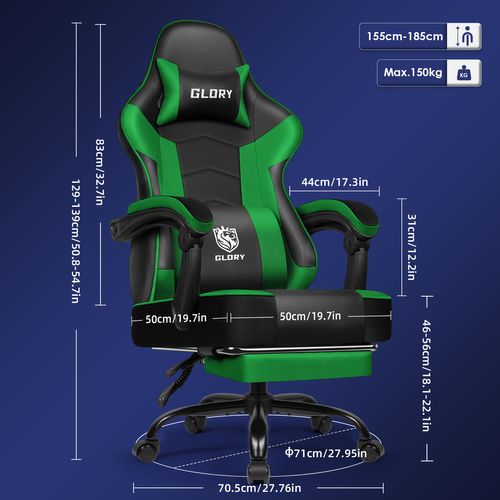 Fauteuil Gaming ,chaise Gaming Inclinable 90°à 170°,charge 150 Kg，noir-vert