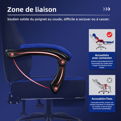 Chaise Gaming Ergonomique, Fauteuil Gaming Inclinable 90°à 170°,charge 150kg，noir-bleu