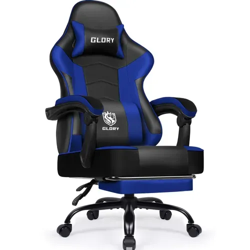 Chaise Gaming Ergonomique, Fauteuil Gaming Inclinable 90°à 170°,charge 150kg，noir-bleu