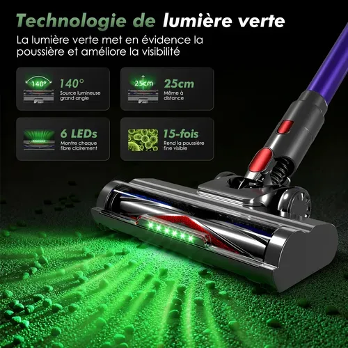 Aspirateur balai sans fil, 55000Pa/ 60 min /bac 1,6 L,aspirateur balai puissant,pour tous les sols