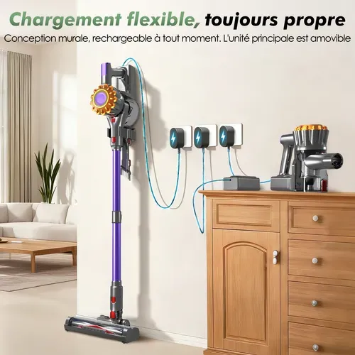 Aspirateur balai sans fil, 55000Pa/ 60 min /bac 1,6 L,aspirateur balai puissant,pour tous les sols