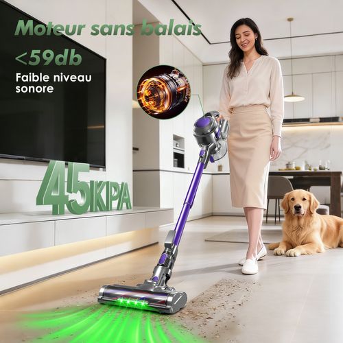 Aspirateur Balai 45KPA, Puissant 5en1, 50min D'autonomie, Batterie 6 X 2200 Mah, Capacité 1.6L
